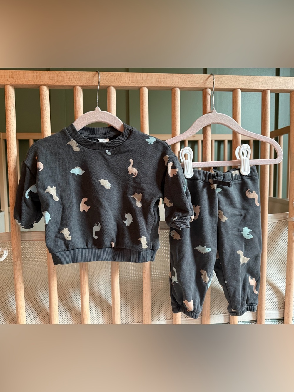 H&M Charcoal Baby Sweatshirt & Joggers with Dino Motifs